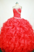 Gorgeous Ball Gown Sweetheart Floor-length Red Organza Beading Quinceanera dress Style FA-L-356