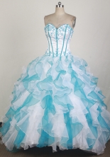 Modest Ball Gown SWeetheart Floor-length Blue And White Quinceanera Dress X0426071