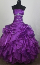 Popular Ball Gown Strapless Floor-length Eggplant Purple Quinceanera Dress Y0426012