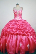 Popular Ball Gown Straps Floor-Length  Red Appliques and Beading Quinceanera Dresses Style FA-S-370