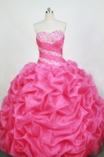 Romantic Ball Gown Sweetheart Floor-length Rose Pink Organza Beading Quinceanera dress Style FA-L-377