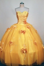 Romantic Ball Gown Sweetheart Neck Floor-Length Yellow Hand Flower and Beading Quinceanera Dresses Style FA-S-252
