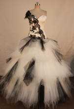 Special ball gown one shoulder floor-length net lace with black quinceanera dresses FA-X-162