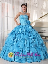 2013 Spring Aqua Blue Quinceanera Dress Sweetheart Organza and Taffeta Ball Gown In Mbocayaty Paraguay Style PDZY692FOR