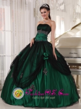 2013 Wholesale Green Quinceanera Dress With Strapless Tulle and Taffeta Beaded hand flower ball gown In Mbocayaty Paraguay  Style PDZY518FOR 