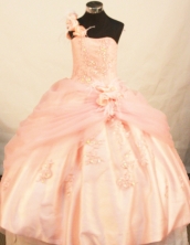 Affordable Ball Gown One Shoulder Floor-length Waltermelon Taffeta Beading Quinceanera Dress Style FA-L-143