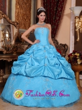 Customize Perfect Beaded Decorate Aqua Blue Quinceanera Dress With Exquisite Beaded Strapless Neckline In San Jose de los Arroyos Paraguay Style QDZY649FOR 