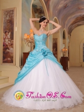 Customize Sexy Sweetheart Princess Wholesale Aqua Blue and White Quinceanera Dress For Sweet 16 In Itape Paraguay Style QDZY456FOR  