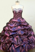 Elegant Ball Gown Sweetheart Floor-length Dark Purple Taffeta Embroidery Quinceanera Dress Style FA-L-102