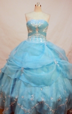 Elegant Ball gown Strapless Floor-length Organza Aqua Blue Quinceanera Dresses Appliques with Beading Style FA-Y-0071