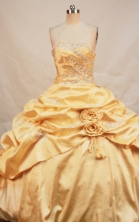 Formal Ball Gown Sweetheart Neck Floor-Length Taffeta Yellow Quinceanera Dresses Style FA-Y-121