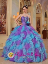Organza Wholesale The Most Popular Purple and Aqua Blue Quinceanera Dress With Sweetheart neckline Ruffles Decorate in Fall In Cerrito Paraguay Style QDZY453FOR 