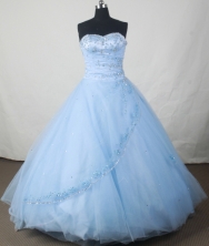 Popular Ball Gown Sweetheart Floor-length Baby Blue Organza Beading Quinceanera Dress Style FA-L-126