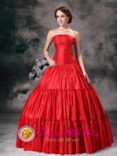 Strapless Pleating 2013 Sweet Red Quinceanera Dress Custom Made In Formal Evening Filadelfia Paraguay Style TXFD827010FOR  