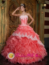 Waltermelon 2013 Wholesale New Style Arrival Strapless Ruffles Quinceanera Dress with Appliques Decorate In Formal Evening In Caaguazu Paraguay Style QDZY018FOR 