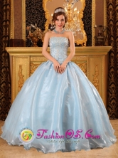 2013 Baby Blue Quinceanera Dress Strapless Organza  Beading Appliques IN  La Constancia Nicaragua  Style QDZY057FOR