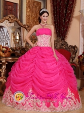 Beaded Decorate Bodice Lovely Hot Pink Sweet Quinceanera Ball Gown Dress Strapless Organza Ball Gown IN  Karata Nicaragua  Style QDZY501FOR