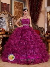 Brand New Dark Purple Quinceanera Dress For 2013 Beaded Sweetheart Ruffled Organza Ball Gown in   Laguna de Perlas Nicaragua  Style QDZY049FOR 