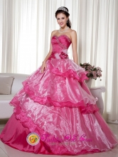 Customize Sweetheart Beading Decorate Hot Pink  Taffeta and Organzaand Hand Made Flower Pretty Quinceanera Dress  in   San Rafael del Sur Nicaragua  Style ZY749FOR