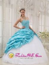 Fall Perfect Blue and White Taffeta and Tulle For Affordable Quinceanera Dress Beading IN  Granada Nicaragua  Style QDZY369FOR 