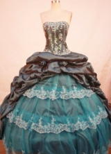 Gorgeous ball gown strapless floor-length taffeta appliques navy blue quinceanera dresses FA-X-143