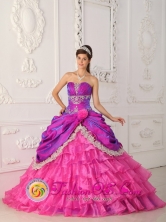 Hot Pink 2013 Quinceanera Ruffles Layered Dress With Appliques and Lace  IN  La Rosita Nicaragua  Style QDZY352FOR 