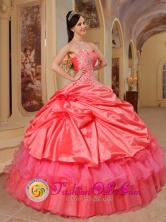 One Shoulder Appliques Coral Red and Pick-ups Quinceanera Gowns For 2013 Graduation IN  Prinzapolka Nicaragua  Style QDZY397FOR