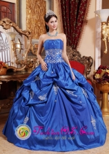 Royal Blue Appliques Decorate Waist For Elegant Spring Quinceaner Dress With Pick-ups in   Cama Nicaragua  Style QDZY482FOR