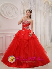 Summer Appliques Modest Red Gorgeous Quinceanera Dress For 2013 Strapless Taffeta and Organza Ball Gown QDZY526FOR