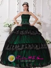 Taffeta and Lace For Dark Green Gorgeous Quinceanera Dress With Ruched Bodice and Appliques for Sweet 16 IN  Chichigalpa Nicaragua  Style QDZY524FOR
