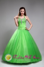 Tulle A-line Amazing Beaded Decorate Spring Green Halter Top Quinceanera Dresses IN  El Sauce Nicaragua  Style ZYLJ22FOR