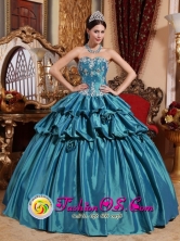 2013 Chimaltenango Guatemala Sweetheart Pick-ups and Appliques Turquoise Luxurious Quinceanera Dresses for Sweet 16 Style QDZY673FOR