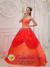 2013 Chiquimulilla Guatemala Appliques A-line Affordable Orange Red For Sweet Quinceanera Dress Taffeta and Tulle for Formal Evening Style QDZY525FOR