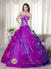 2013 Comitancillo Guatemala Fashionable Purple Strapless Taffeta Appliques Decorate Quinceanera Dress for Graduation Style MLXN072FOR