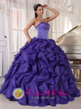 2013 Fraijanes Guatemala Wholesaler Purple Strapless Satin and Organza Quinceanera Dress with ruffles and beads For Graduation Style PDZY579FOR