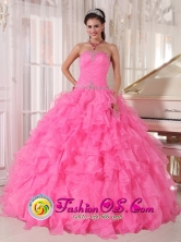 2013 Mazatenango Guatemala Inexpensive Rose Pink Quinceanera Dress With Strapless Custom Made with Ruffles and Beading for Quinceanera day Style PDZY724FOR