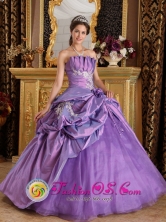2013 Morales Guatemala Customize Lavender Appliques Quinceanera Dress With Hand flower and Pick-ups Decorate For Style QDML077FOR