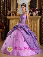 2013 Ostuncalco Guatemala Lavender Quinceanera Dress For Hand Made Flowers Appliques Stylish Strapless Taffeta Style QDZY198FOR