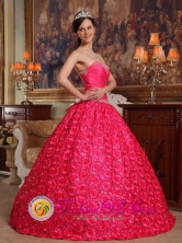 2013 Panzos Guatemala Graceful Ball Gown For Quinceanera Dress Fabric With Rolling Flower Appliques Decorate Up Bodice Coral Red Style QDZY156FOR