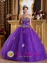 2013 San Andrs Itzapa Guatemala  Purple New Sweetheart Quinceanera Dress For Appliques Decorate Bodice Tulle Ball Gown Style QDZY145FOR
