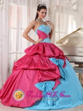 2013 Sumpango Guatemala Aqua Blue and Hot Pink Quinceanera Dress in pick ups and bowknot for Graduation Style PDZY385FOR