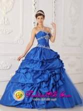 2013 Uberaba Brazil Blue A-Line Sapphire Appliques and Beading Decorate Gorgeous Quinceanera Dress For Formal Style QDZY157FOR
