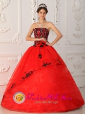 Chillan Chile Red Quinceanera Dress Strapless Brand New Style Satin and Organza Ball Gown For 2013 Fall Style QDZY288FOR
