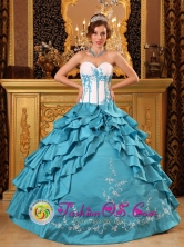 Cunco Chile Teal Popular 2013 Quinceanera Dress Sweetheart Embroidery Bodice Layered Ruffles Taffeta Style QDZY052FOR