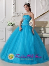 Diego de Almagro Chile Beaded Decorate Sweetheart Tulle Romantic Teal Ball Gown For 2013 Winter Quinceanera Style QDZY732FOR