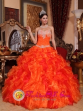 Las Cabras Chile Orange Quinceanera Dress Sweetheart Beaded Embroidery Decorate Multi-color Ruffles Style QDZY061FOR