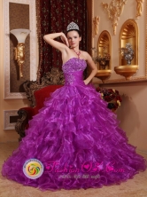 Llaillay Chile Customsize Purple For Stylish Quinceanera Dress With Organza Beading Decorate Bust and Ruched Bodice Style QDZY624FOR 