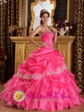 Los alamos Chile Appliques Hot Pink For Beautiful Quinceanera Dress Strapless Organza Lace Decorate Style QDZY068FOR