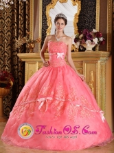Mulchen Chile Appliques and Bowknots For The Super Hot 2013 Watermelon Strapless Quinceanera Dress Style QDZY099FOR