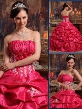Perfect Strapless Appliques Quinceanera Gowns in Coral Red QDZY466C